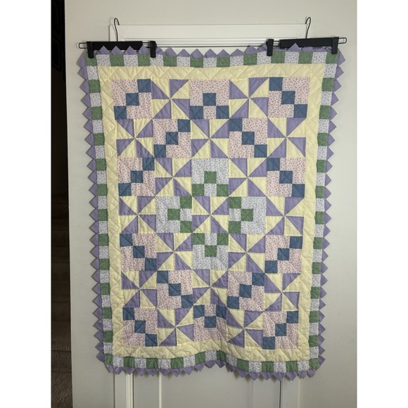 Other - Handmade Baby Quilt Checkered Soft‎ Colors Triangle Border ~35"x46"